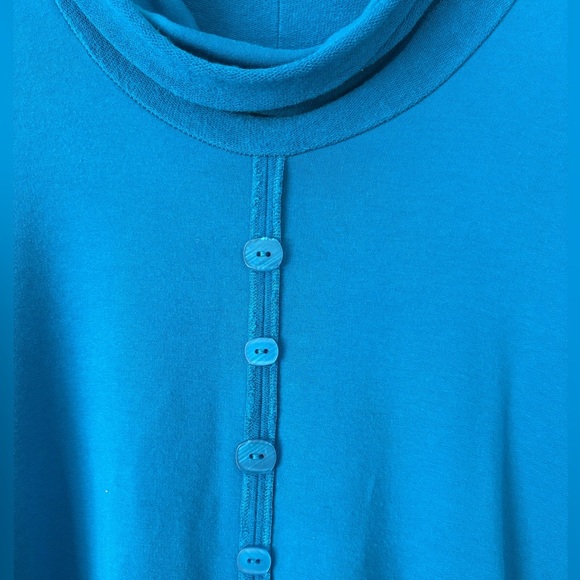 Boutique Cowl Neck Tunic Dress Teal Long Sleeve Button-Down | Small - Picture 3 of 5